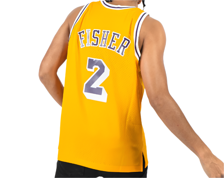 Men's Los Angeles Lakers Derek Fisher Mitchell & Ness Gold 1996-97 Hardwood Classics Swingman Jersey - Pro Jersey Sports