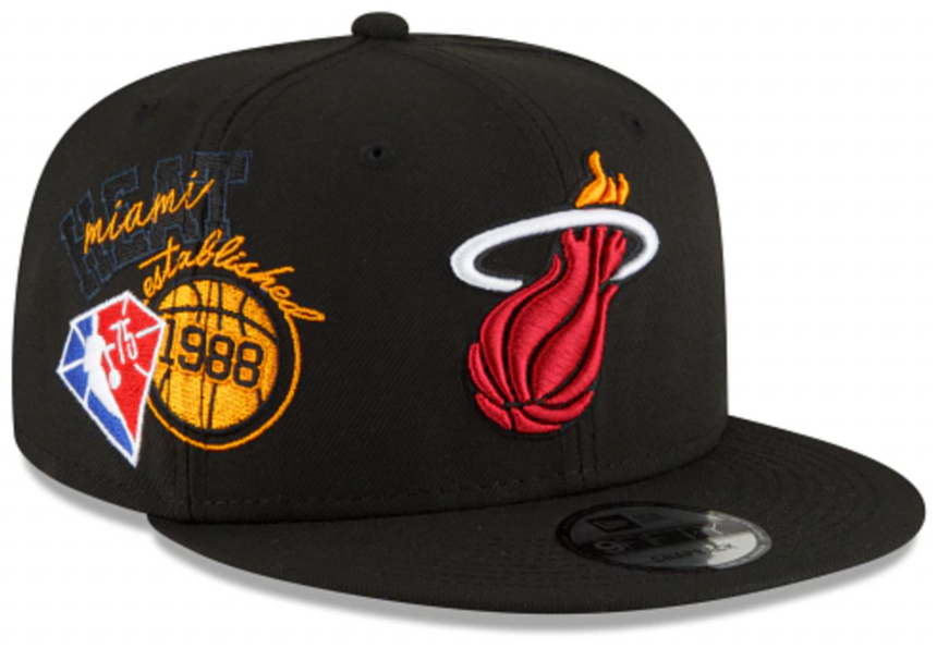 Mens Miami Heat NBA 2022 Back Half New Era Black 9FIFTY Snapback Hat - Pro Jersey Sports