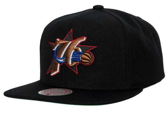 Philadelphia 76ers Black Ground 2.0 Snapback Hat By Mitchell And Ness - Pro Jersey Sports