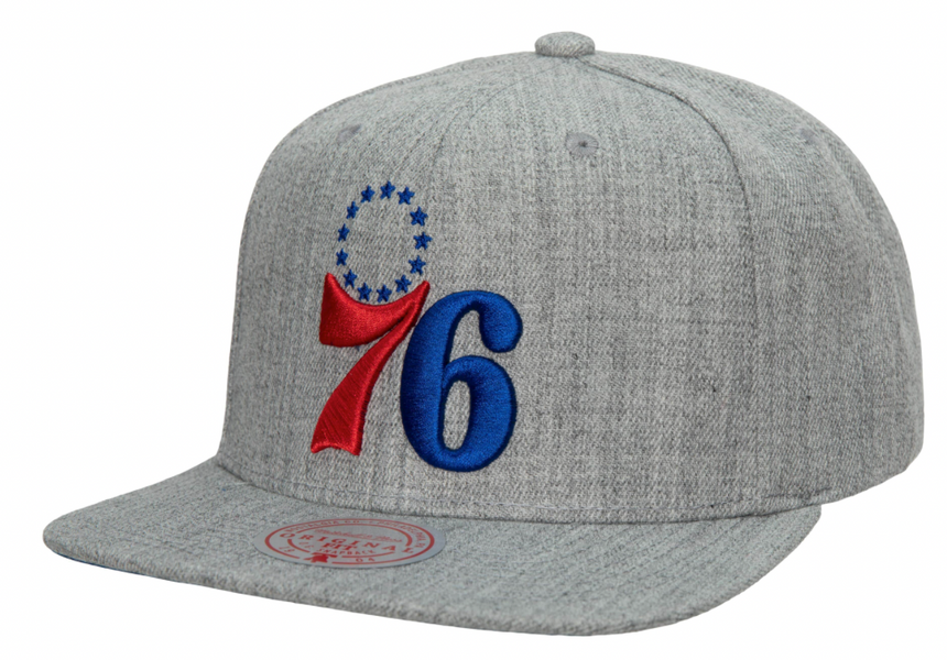 Philadelphia 76ers Gray Heather 2.0 Mitchell & Ness Snapback Hat - Pro Jersey Sports