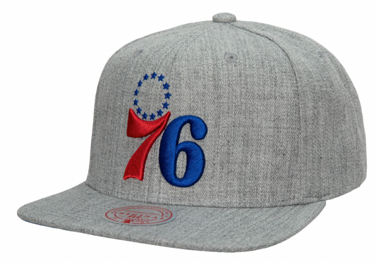 Philadelphia 76ers Gray Heather 2.0 Mitchell & Ness Snapback Hat - Pro Jersey Sports