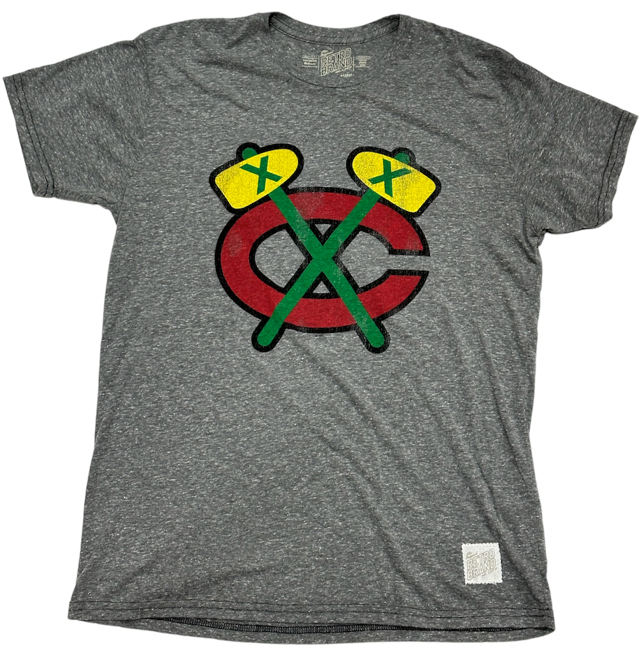 Men's Chicago Blackhawks Red Tomahawk Logo Gray Textured Tri Blend Tee - Pro Jersey Sports
