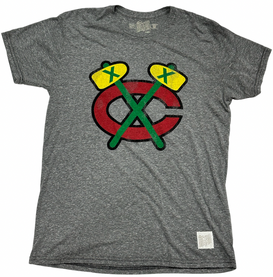 Men's Chicago Blackhawks Red Tomahawk Logo Gray Textured Tri Blend Tee - Pro Jersey Sports