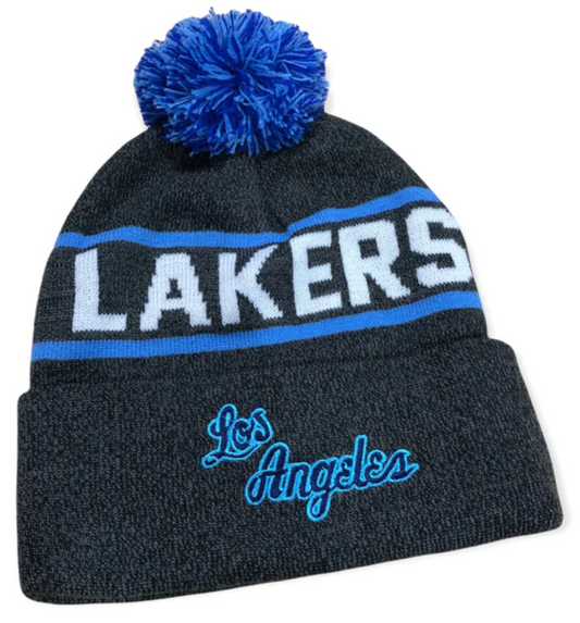 Los Angeles Lakers Mitchell & Ness NBA Reload 2.0 Gray Cuffed Pom Knit Hat - Pro Jersey Sports