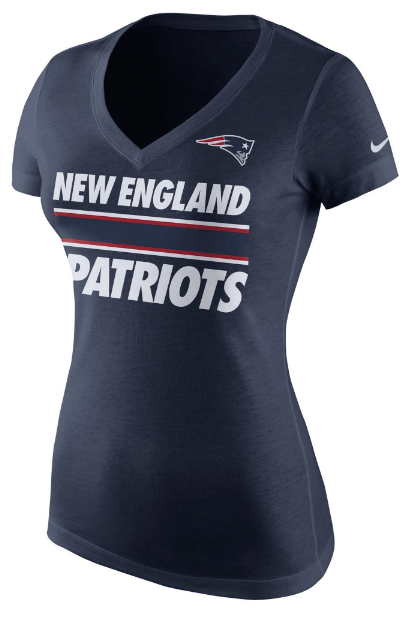 New England Patriots Nike Women's Team Stripe Tri-Blend V-Neck T-Shirt - Navy - Pro Jersey Sports
