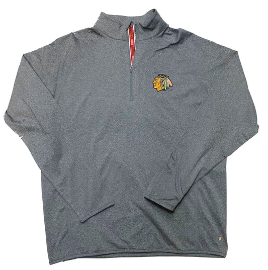 Men's Chicago Blackhawks Gray Metro Team Text 1/4 Track Jacket By Levelwear - Pro Jersey Sports