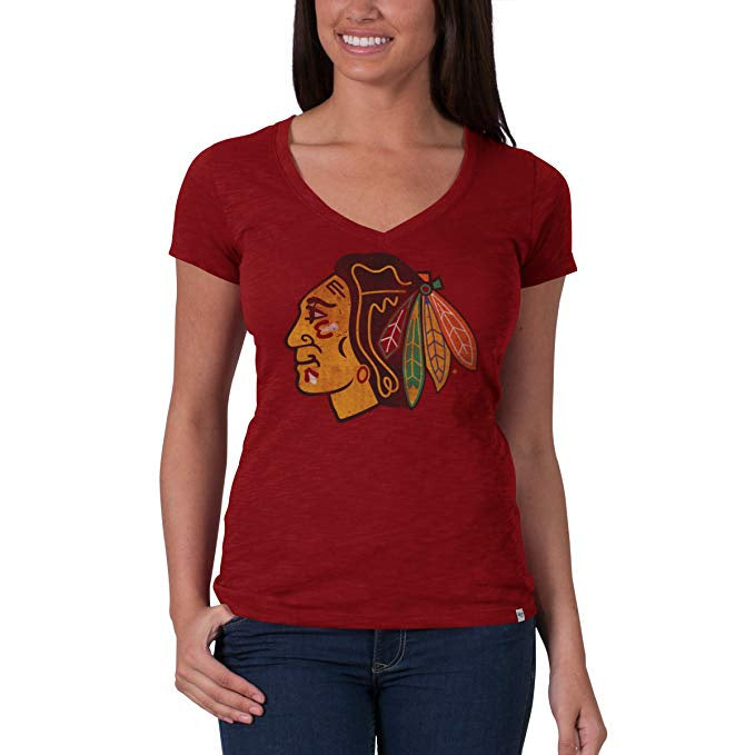 Women's Chicago Blackhawks Red '47 Brand V-Neck Scrum Tee - Pro Jersey Sports