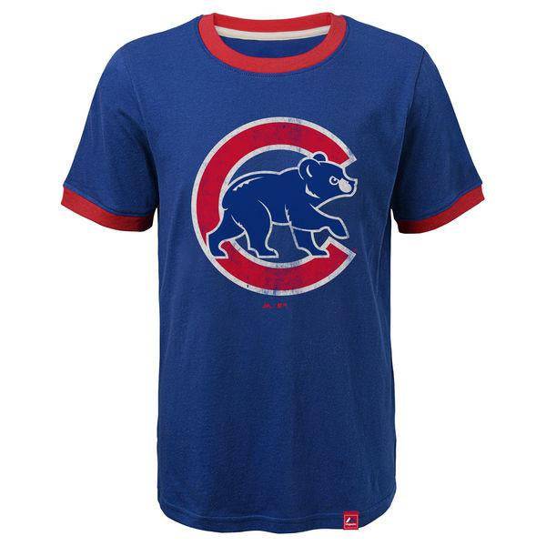 Youth Chicago Cubs Baseball Stripes Ringer Tee By Majestic - Pro Jersey Sports