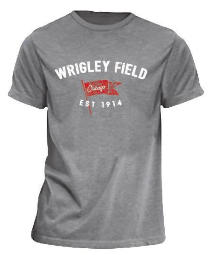 Men's Wrigley Field Brushcraft Est. Flag Short Sleeve Tee-Heather/Grey - Pro Jersey Sports