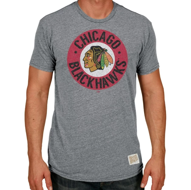 Men's Chicago Blackhawks Retro Brand Gray Circle Logo Tee - Pro Jersey Sports