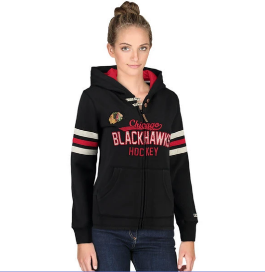 Women's Chicago Blackhawks Black Full Zip Chicago Blackhawks Hoodie - Pro Jersey Sports