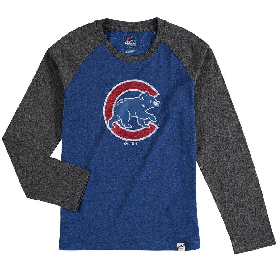 Majestic Chicago Cubs Youth Royal Grueling Ordeal Long Sleeve Raglan T-Shirt - Pro Jersey Sports