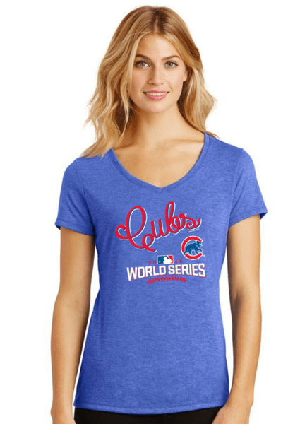 Women's Chicago Cubs 2016 World Series Script Tri-Blend V-Neck Tee - Pro Jersey Sports