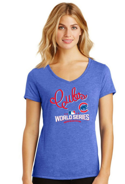Women's Chicago Cubs 2016 World Series Script Tri-Blend V-Neck Tee