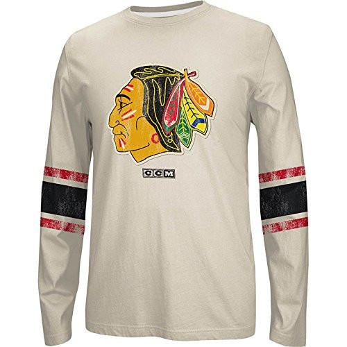Men's Chicago Blackhawks Long Sleeve Retro Logo Crew Neck Tee - Pro Jersey Sports