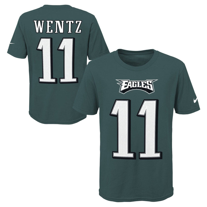 Youth Philadelphia Eagles Carson Wentz Nike Green Player Game Team Name & Number T-Shirt - Pro Jersey Sports