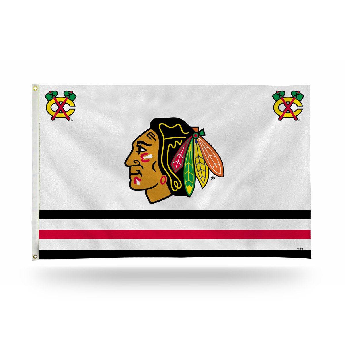 Chicago Blackhawks White 3X5' Jersey Banner Flag Primary and Secondary Logos - Pro Jersey Sports