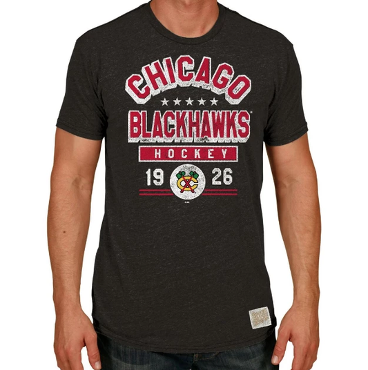 Men's Chicago Blackhawks Heather Black Billboard Textured Tri Blend Tee - Pro Jersey Sports