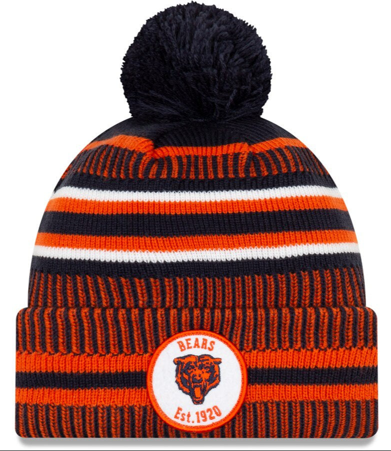 Men's New Era Navy/Orange Chicago Bears 2019 NFL Bear Head Logo Sideline Home Official Historic Logo Sport Knit Hat - Pro Jersey Sports