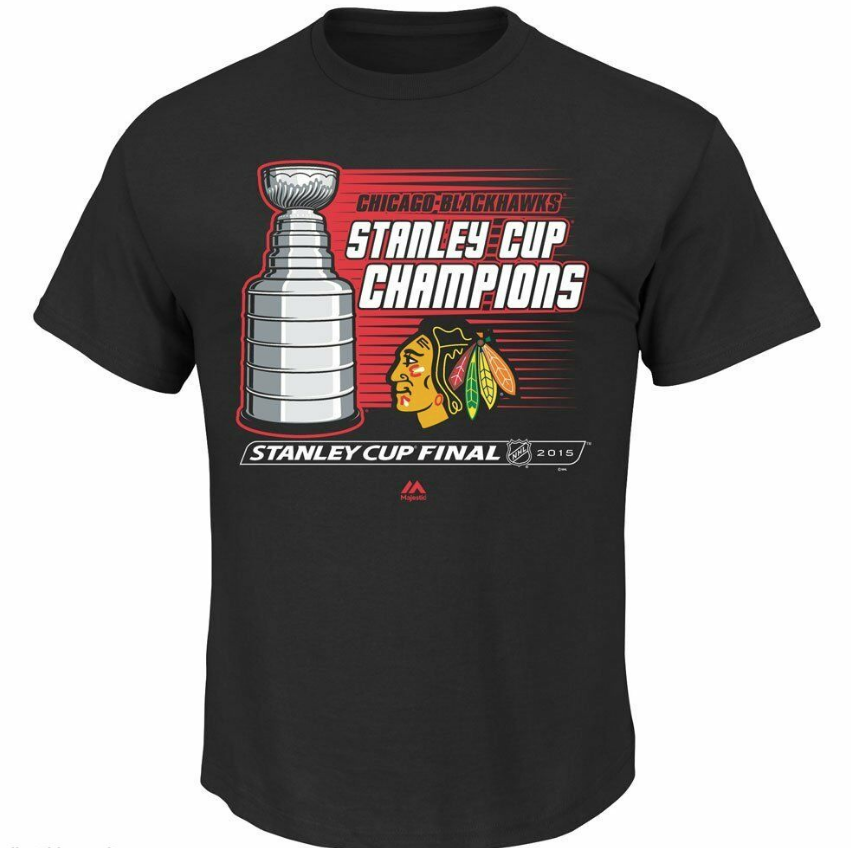 Youth Majestic Chicago Blackhawks 2015 Stanley Cup Champions Black Natural Hatty Tee - Pro Jersey Sports
