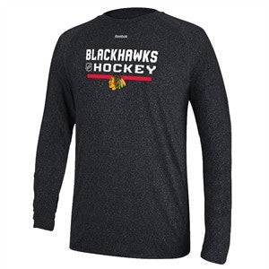 Reebok Chicago Blackhawks Black Heather Locker Room Ultimate Synthetic Long Sleeve Performance Shirt - Pro Jersey Sports