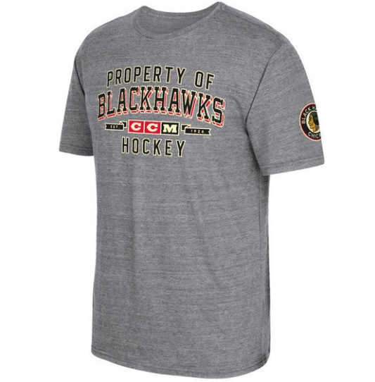 Men's NHL Chicago Blackhawks CCM Gray Property Block Tri-Blend T-Shirt - Pro Jersey Sports