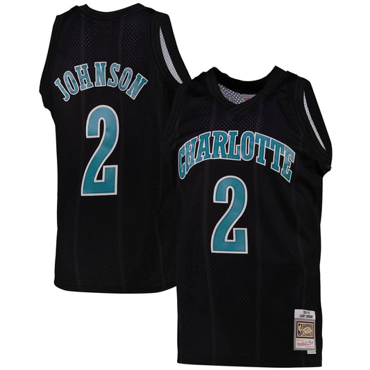 Men's Charlotte Hornets Larry Johnson Black Team Color Swingman Jersey by Mitchell & Ness - Pro Jersey Sports
