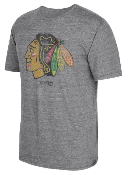 Men's CCM Chicago Blackhawks Heather Gray Bigger Logo T-Shirt - Pro Jersey Sports