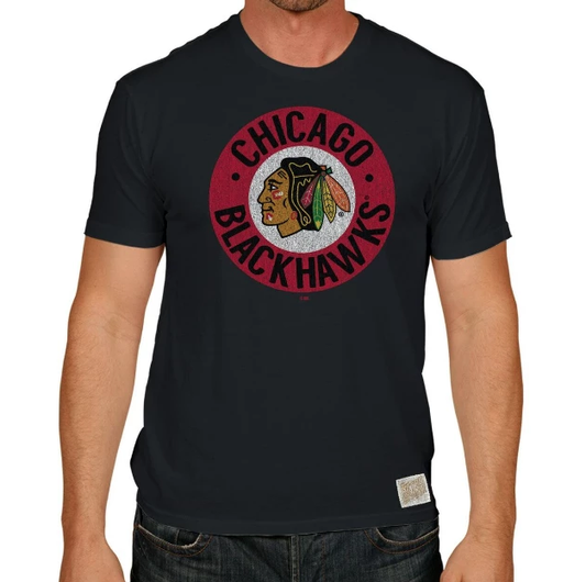 Men's Chicago Blackhawks Retro Brand Black Circle Logo Tee - Pro Jersey Sports