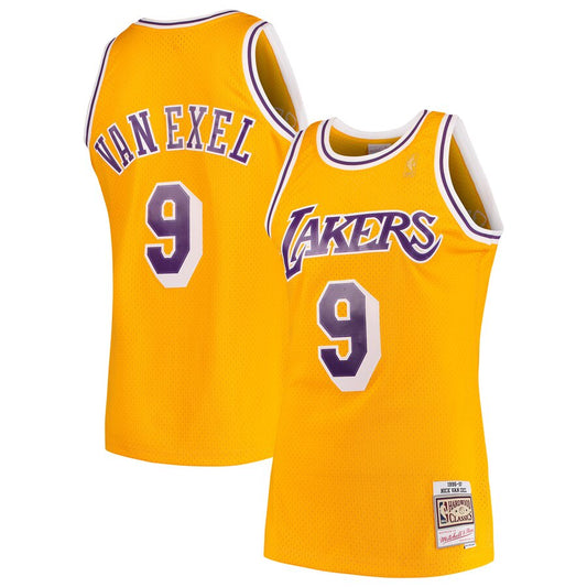 Men's Mitchell & Ness Nick Van Exel Los Angeles Lakers Gold 1996-97 Hardwood Classics Swingman Jersey - Pro Jersey Sports