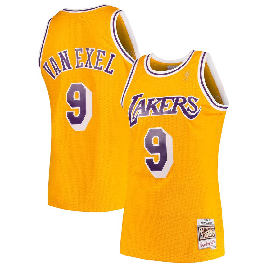 Men's Mitchell & Ness Nick Van Exel Los Angeles Lakers Gold 1996-97 Hardwood Classics Swingman Jersey - Pro Jersey Sports