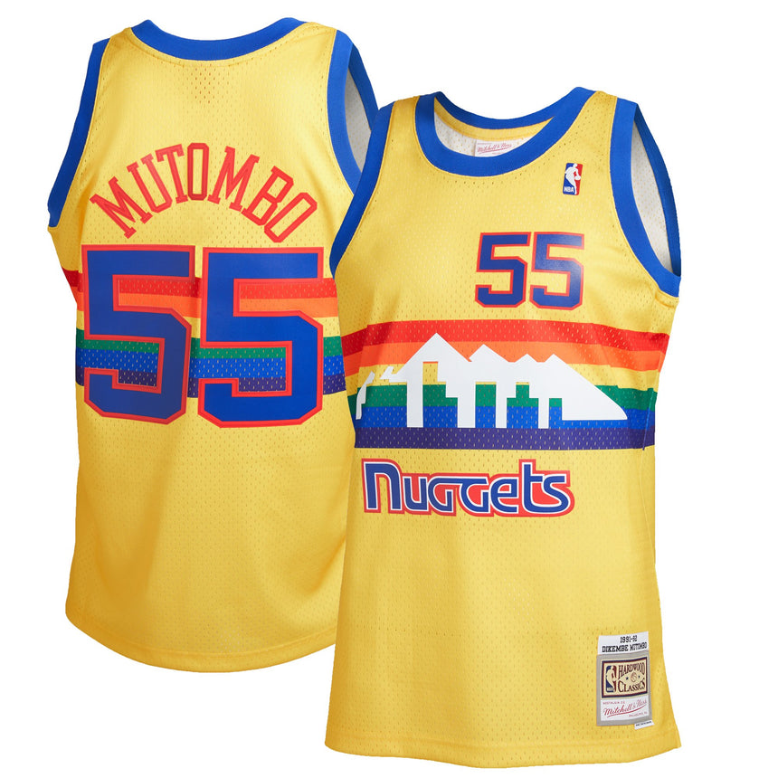 Men's Denver Nuggets Dikembe Mutombo Mitchell & Ness Gold Hardwood Classics Reload 2.0 Swingman Jersey - Pro Jersey Sports