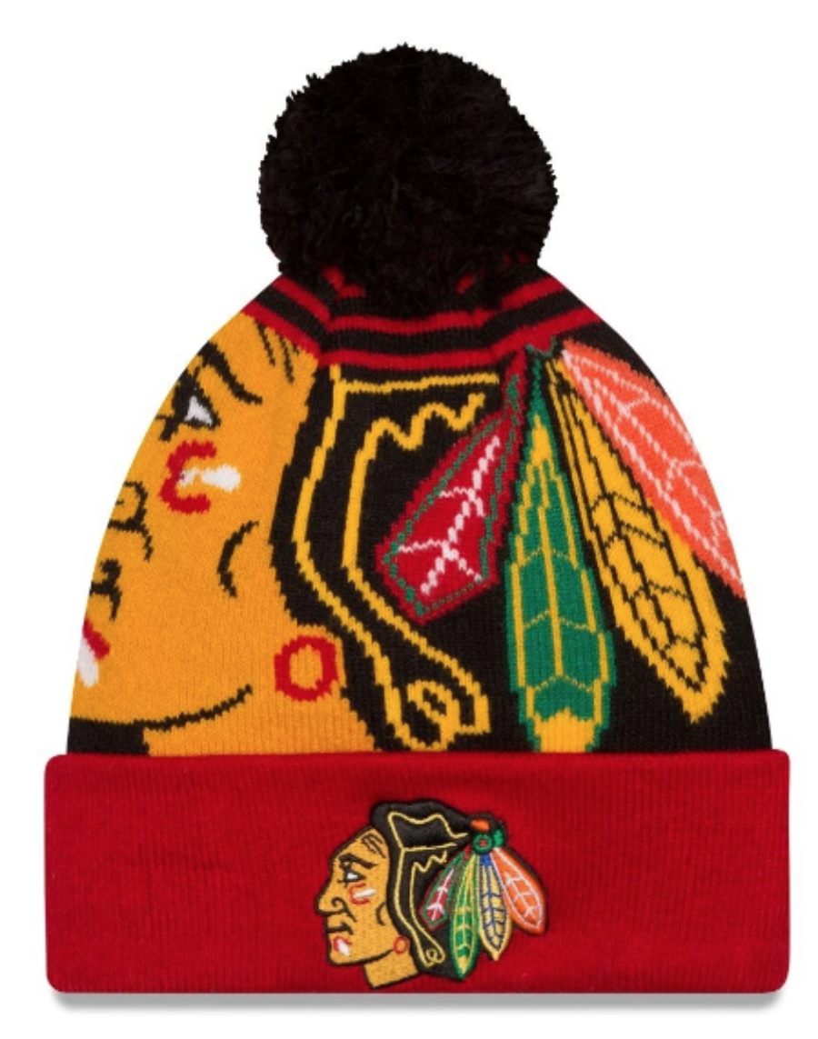 Junior Chicago Blackhawks Logo Whiz Cuff Pom Knit Hat - Pro Jersey Sports