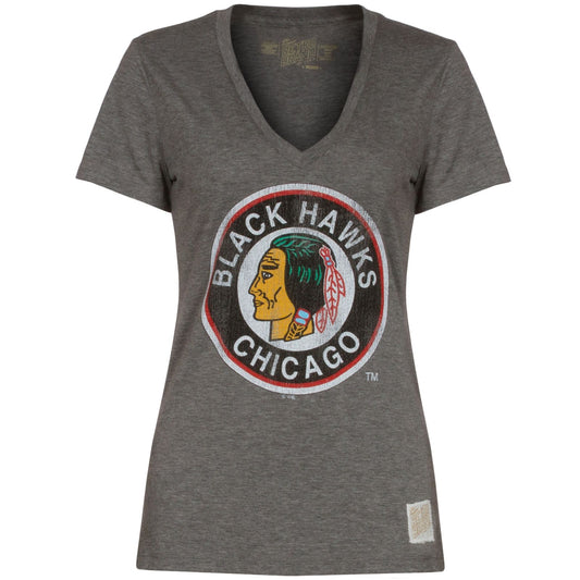 Women's Chicago Blackhawks Retro Logo Deep V-Neck Tee - Pro Jersey Sports