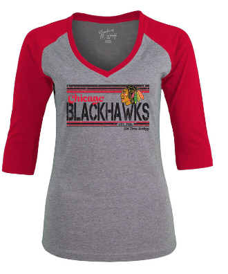 Women's Chicago Blackhawks NHL Old Time Hockey Gray/Red Amherst Raglan 3/4 Sleeve T-Shirt - Pro Jersey Sports