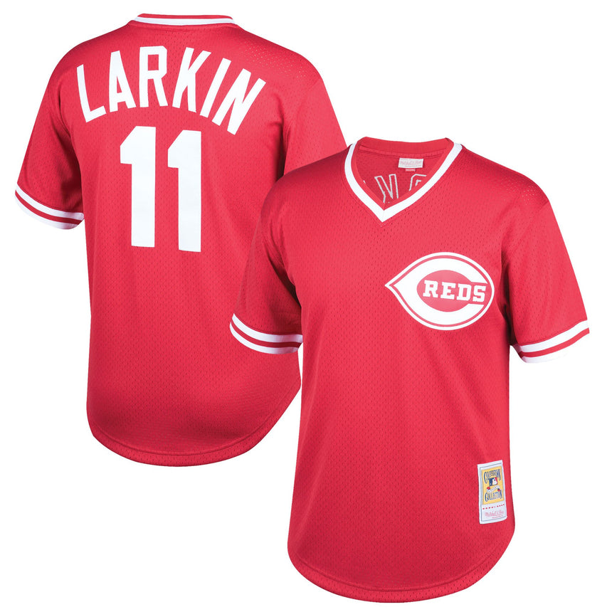 Men's Barry Larkin Cincinnati Reds Mitchell & Ness Cooperstown Collection Authentic Mesh Batting Practice Jersey - Red - Pro Jersey Sports