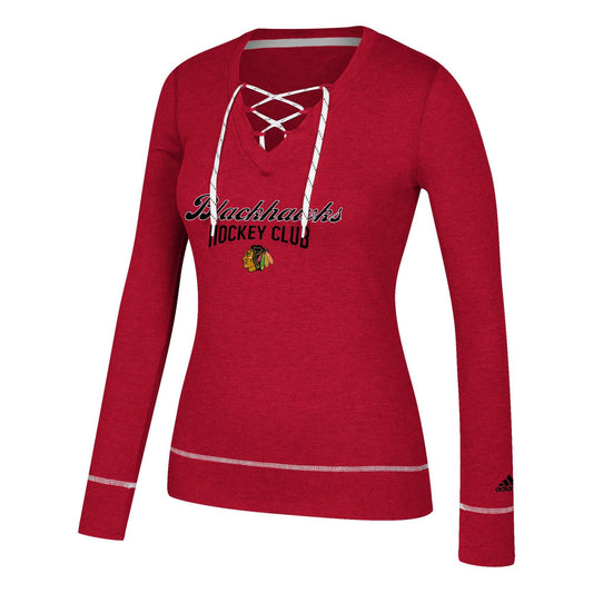 Womens Adidas Chicago Blackhawks NHL Skate Through Lace Long Sleeve Top - Pro Jersey Sports