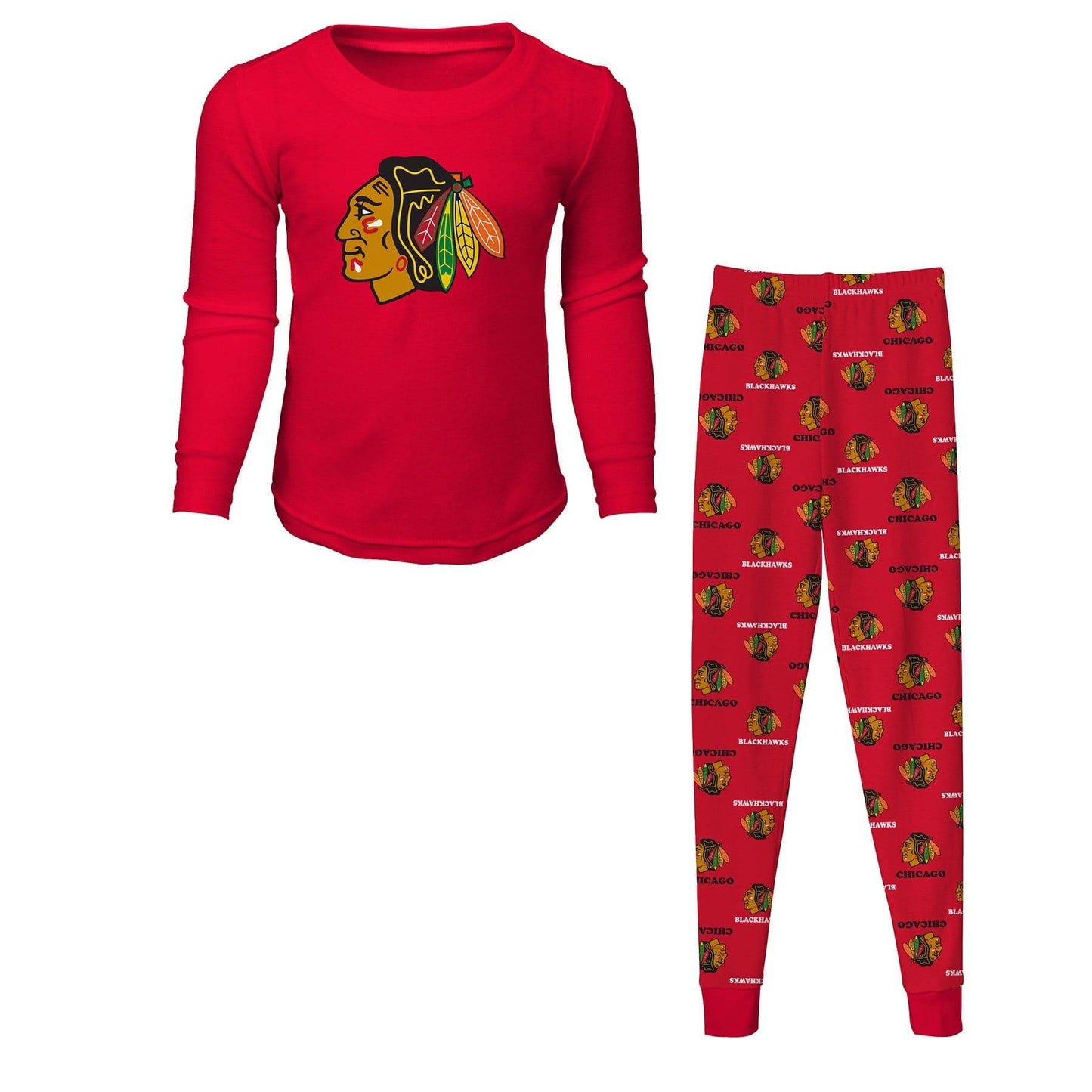 Toddler OuterStuff NHL Kids Chicago Blackhawks Red Long Sleeve Tee and Pant Sleep Set - Pro Jersey Sports