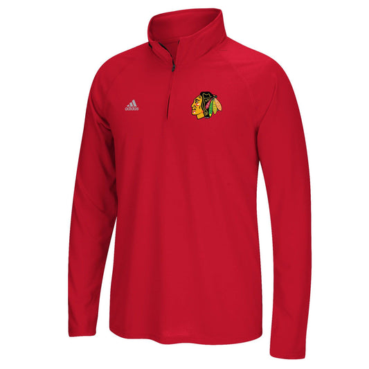 Mens Chicago Blackhawks Red Long Sleeve 1/4 Zip Ultimate Tee By Adidas - Pro Jersey Sports