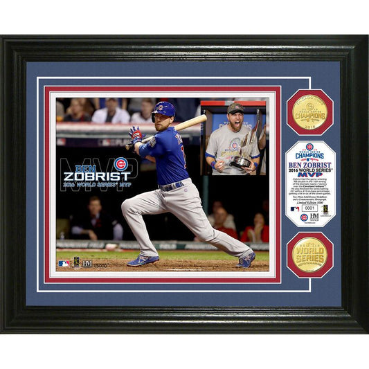 Chicago Cubs 2016 World Series Champs Bronze Coin Zobrist MVP Framed Photo Mint