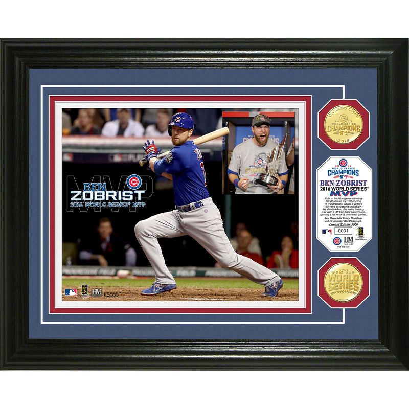 Chicago Cubs 2016 World Series Champs Bronze Coin Zobrist MVP Framed Photo Mint - Pro Jersey Sports