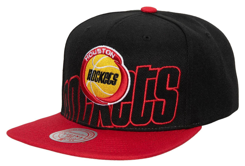 Men's Houston Rockets Mitchell & Ness 2 Tone Black and Red Low Big Face Hardwood Classics Snapback Hat - Pro Jersey Sports