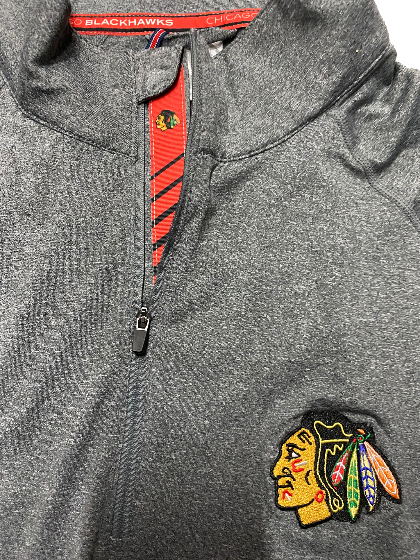Men's Chicago Blackhawks Gray Metro Racing Stripes 1/4 Zip Track Jacket By Levelwear - Pro Jersey Sports