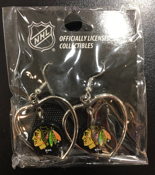 Chicago Blackhawks Big Heart Shape Dangle Earrings - Pro Jersey Sports