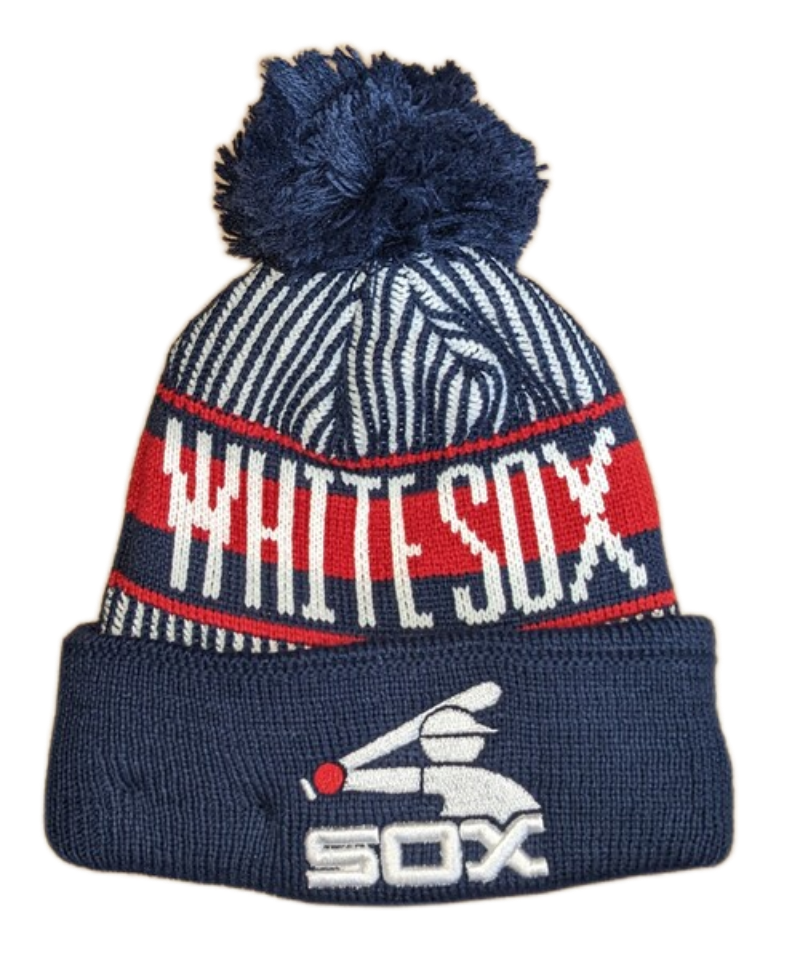 Youth Chicago White Sox New Era Junior Cooperstown Collection Knitstripe Navy Cuffed Pom Knit Hat - Pro Jersey Sports