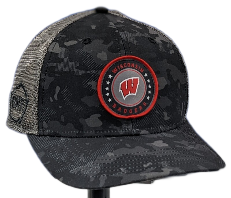 Wisconsin Badgers Operation Hat Trick Dark Camo Trucker Adjustable Top of the World Hat - Pro Jersey Sports