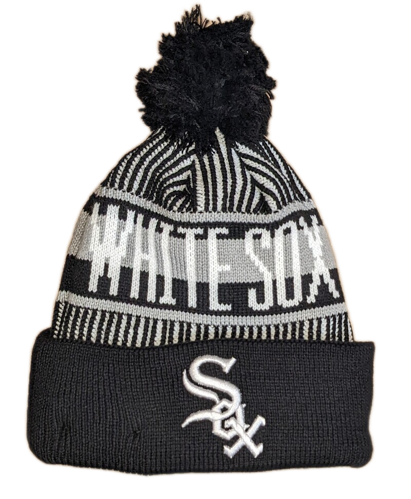 Youth Chicago White Sox New Era Junior Knitstripe Black Cuffed Pom Knit Hat - Pro Jersey Sports