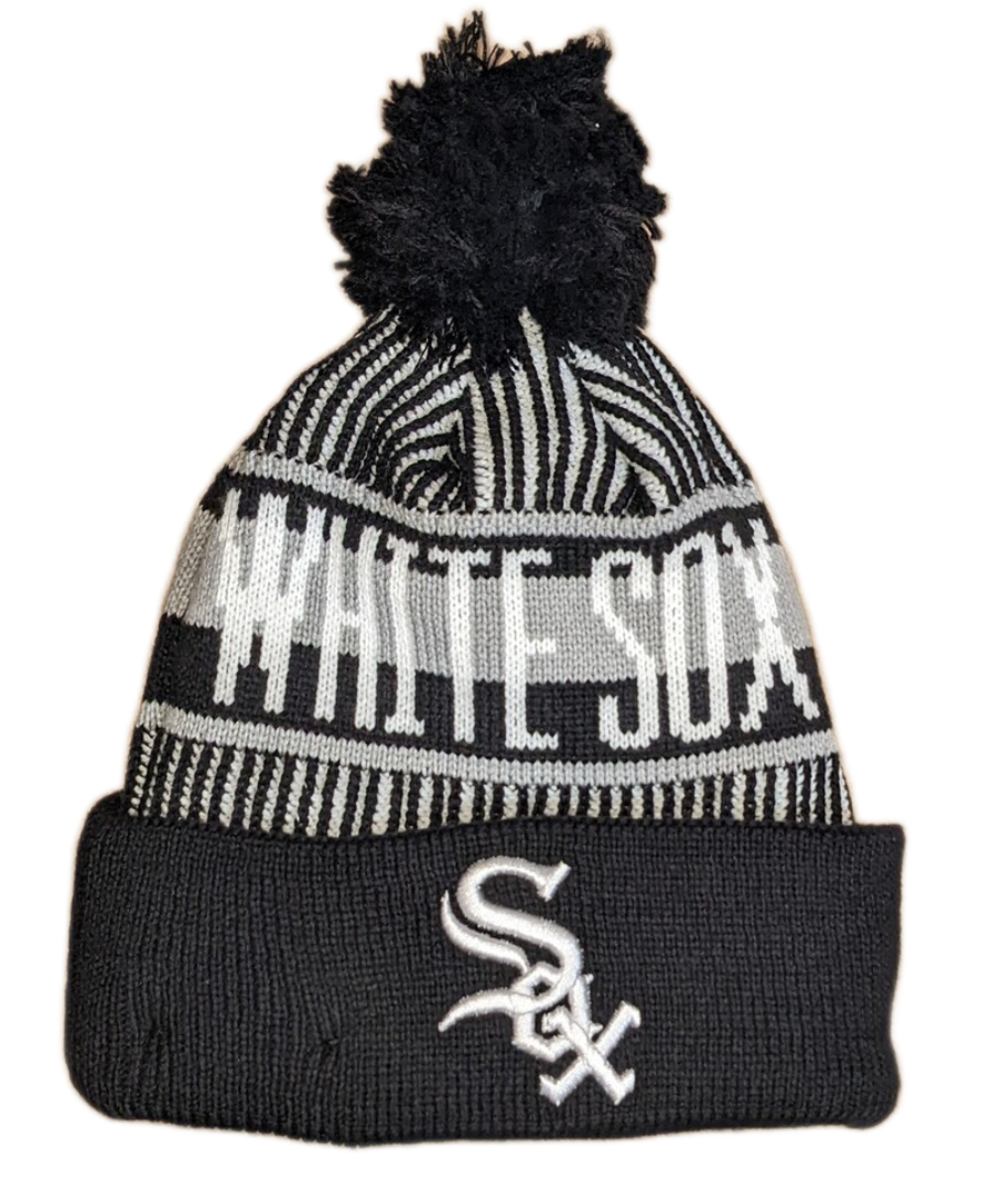 Child Chicago White Sox New Era Junior Knitstripe Black Cuffed Pom Knit Hat - Pro Jersey Sports