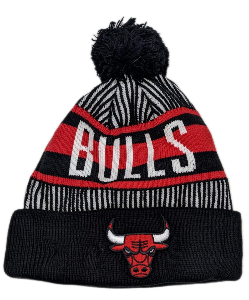 Youth Chicago Bulls NBA New Era Black Junior Knitstripe Cuffed Pom Knit Hat - Pro Jersey Sports