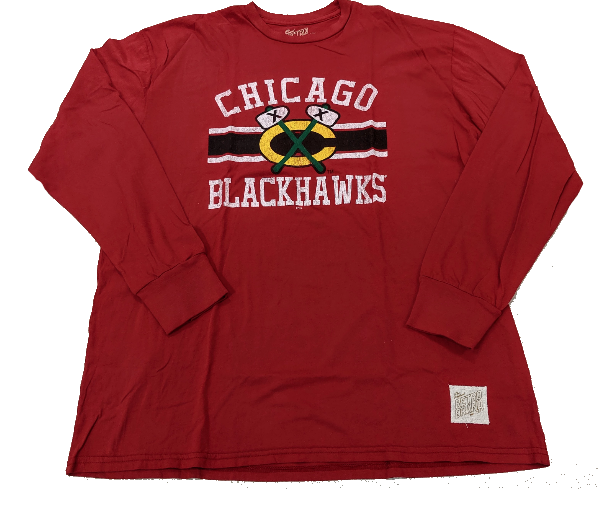 Men's Chicago Blackhawks Red Secondary Logo Bar Stripe Long Sleeve Tee - Pro Jersey Sports
